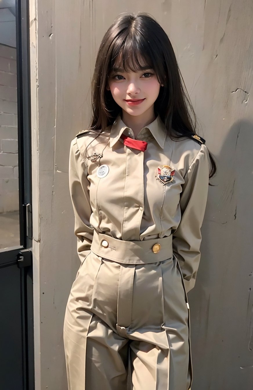 (((((Button_up beige collared long sleeve royal guard uniform:1.5))))),((((long slacks:1.4)))),((((royal guard badges:1.4)))),(((((standing))))),((((front viewed, medium body shot:1.4)))),((((arms behind back:1.3)))),(((extra long hair with bangs with blurry))),((((happy cute face)))),(((((against wall:1.4))))),((((heavy winds:1.4)))). (Ultra-realistic, best photograph, best quality:1.3), (beautiful amd aesthetic:1.4),
perfect.,Bomi,Enhance,Model ,Asian ,Girl,(((eungirl))). ,eungirl,1girl. ,(((chutirada))).,chutirada