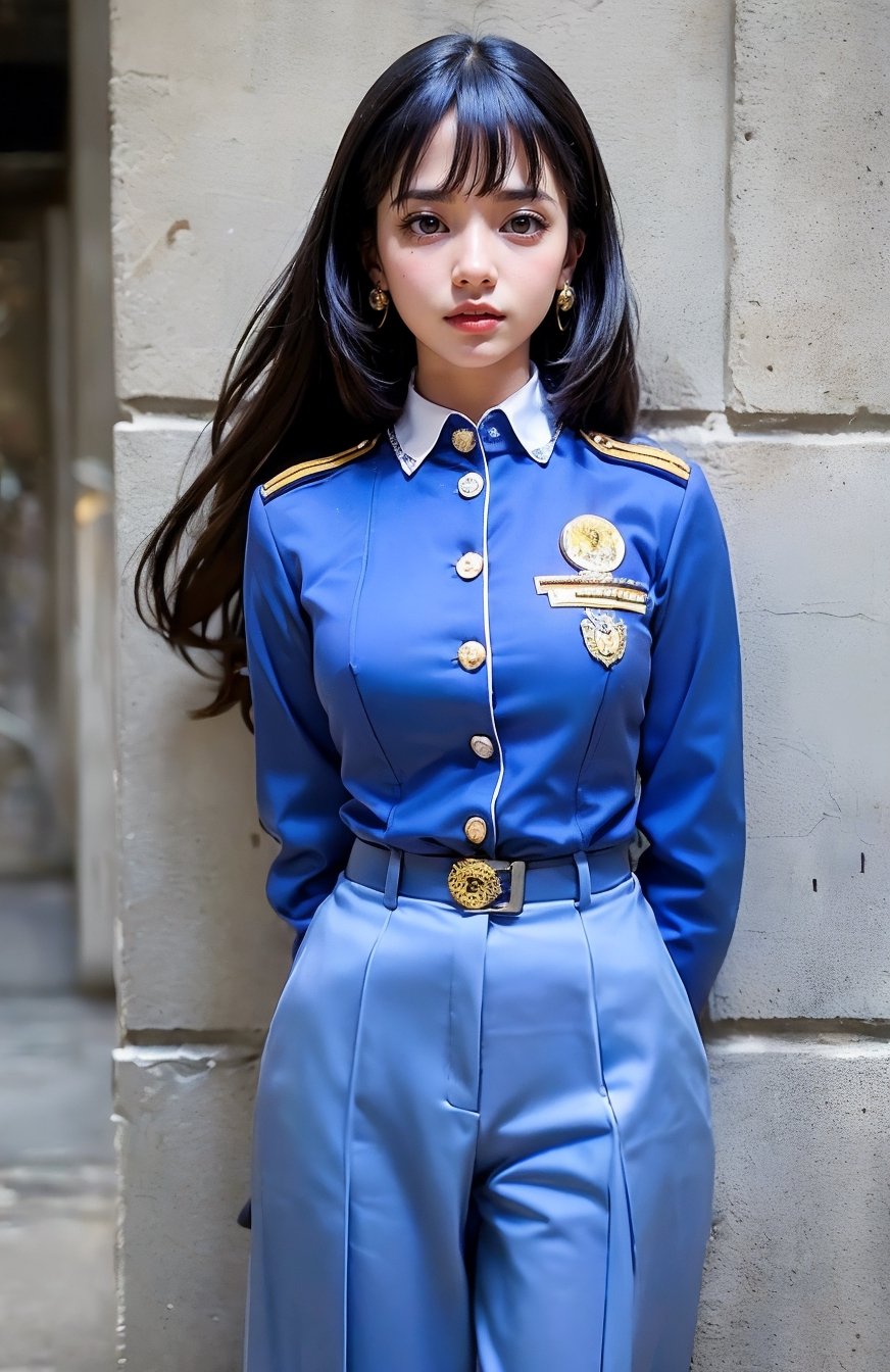 (((((Button_up royal blue collared long sleeve royal guard uniform:1.5))))),((((long slacks:1.4)))),((((royal guard badges:1.4)))),(((((standing))))),((((front viewed, medium body shot:1.4)))),((((arms behind back:1.4)))),(((extra long hair with bangs with blurry))),((((happy cute face:1.4)))),(((((against wall:1.4))))),((((heavy winds:1.4)))). (Ultra-realistic, best photograph, best quality:1.3), (beautiful amd aesthetic:1.4),
perfect.,Bomi,Enhance,Model ,Asian ,Girl,(((eungirl))). ,eungirl,1girl. ,(((chutirada))).,JeeSoo 