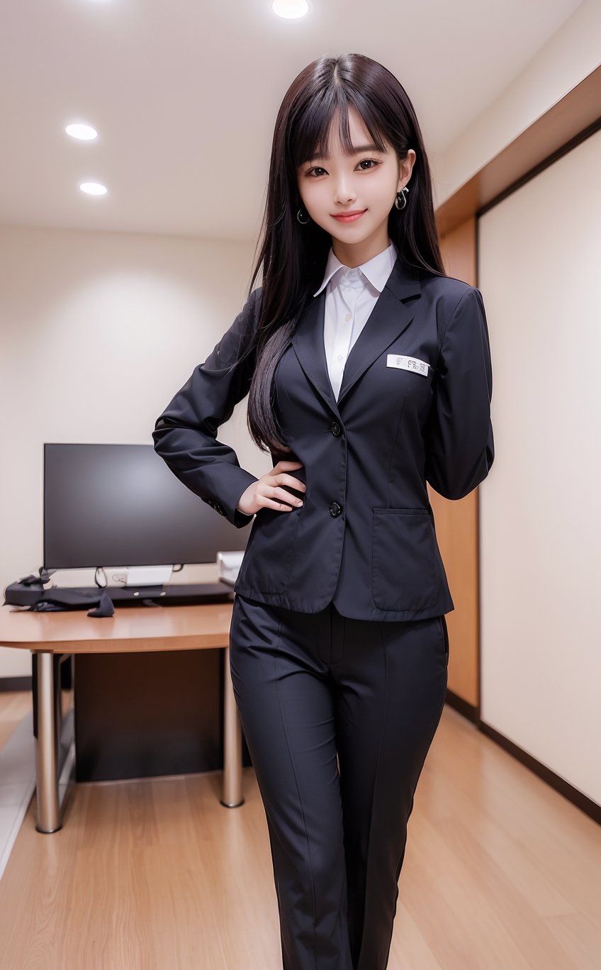 ((((((Button_top_collared blazer suit:1.5)))))),(((stand))),((((medium full shot:1.4)))),(((((long old pants:1.4))))),(beautiful and aesthetic:1.4),((((round cheeks, high-bridged nose, plastic surgery round eyes:1.5)))),((((extra long hair with complete fringes with blurry:1.4)))), ((((smiling face:1.5)))),(((((Kpop stylish pose:1.5))))),(((((bank office room:1.5))))),
perfect.,Bomi,Enhance,Model ,Asian ,Girl,(((eungirl))). ,eungirl,1girl. 
