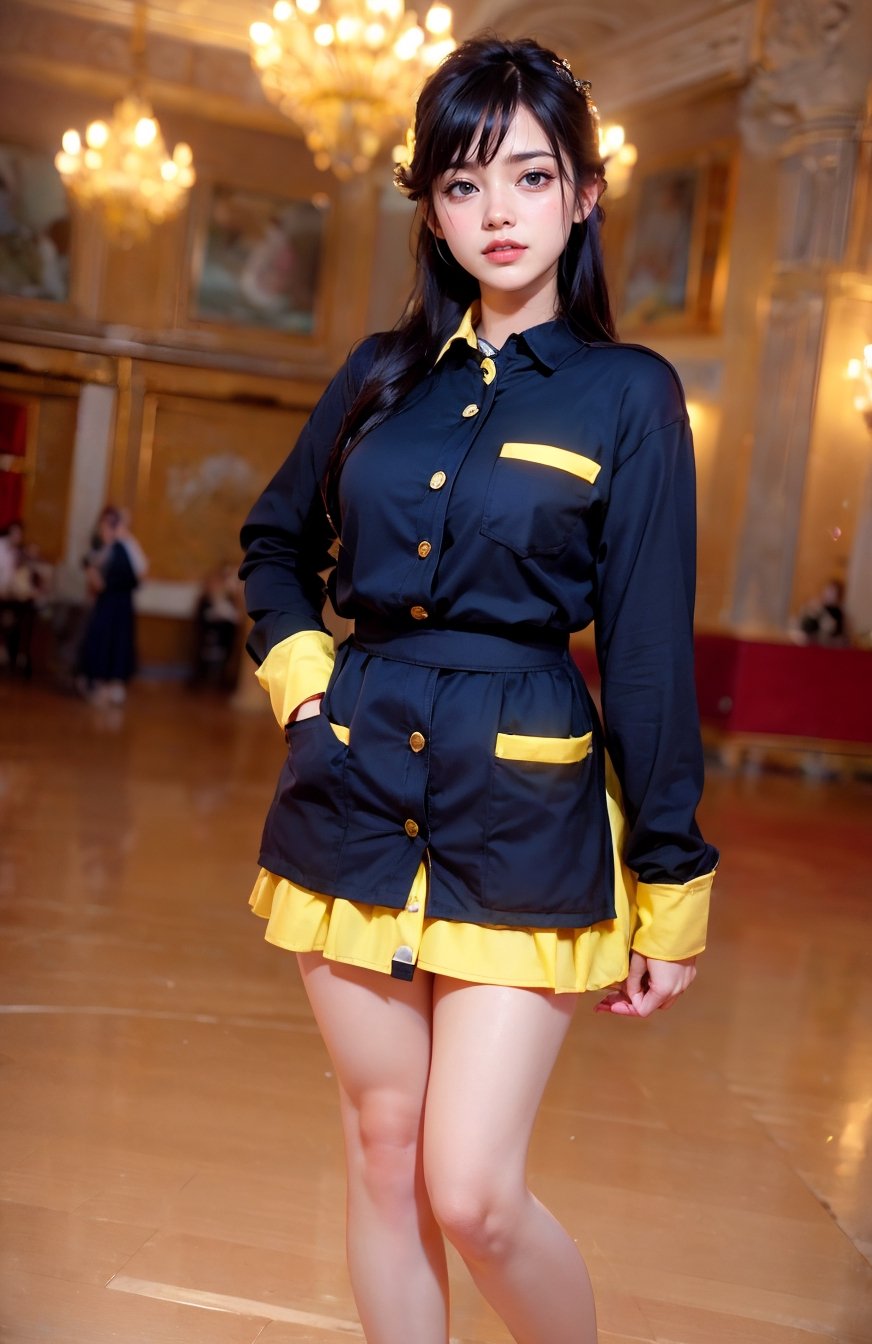 (((((Oversized button_up navy blue and pernament yellow collared long sleeve shirt with pockets:1.5))))),((((mini skirt:1.4)))),(((((standing))))),((((front viewed, medium shot:1.4)))),(((extra long hair with bangs with blurry))),((((happy cute face:1.4)))),(Ultra-realistic, best photograph, best quality:1.3), (beautiful amd aesthetic:1.4), ((((stylish pose:1.4)))),((((large Asian ballroom:1.4)))),
perfect.,Bomi,Enhance,Model ,Asian ,Girl,(((eungirl))). ,eungirl,1girl. ,(((chutirada))).,JeeSoo ,chinagirl02