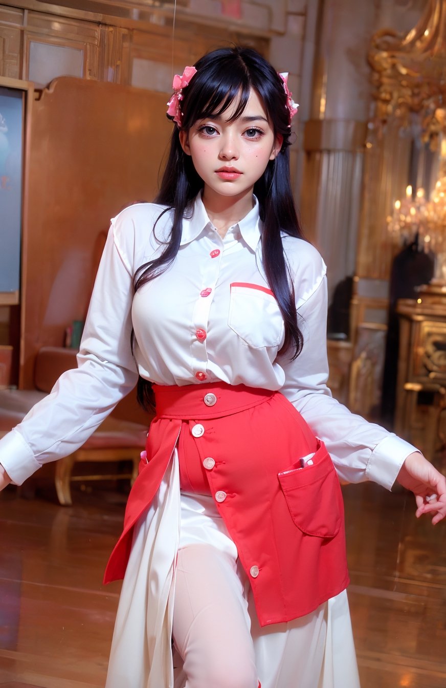 (((((Oversized button_up red and white collared long sleeve shirt with pockets:1.5))))),((((long skirt:1.4)))),(((((standing))))),((((front viewed, medium shot:1.4)))),(((extra long hair with bangs with blurry))),((((happy cute face:1.4)))),(Ultra-realistic, best photograph, best quality:1.3), (beautiful amd aesthetic:1.4), ((((stylish pose:1.4)))),((((large Asian ballroom:1.4)))),
perfect.,Bomi,Enhance,Model ,Asian ,Girl,(((eungirl))). ,eungirl,1girl. ,(((chutirada))).,JeeSoo ,chinagirl02