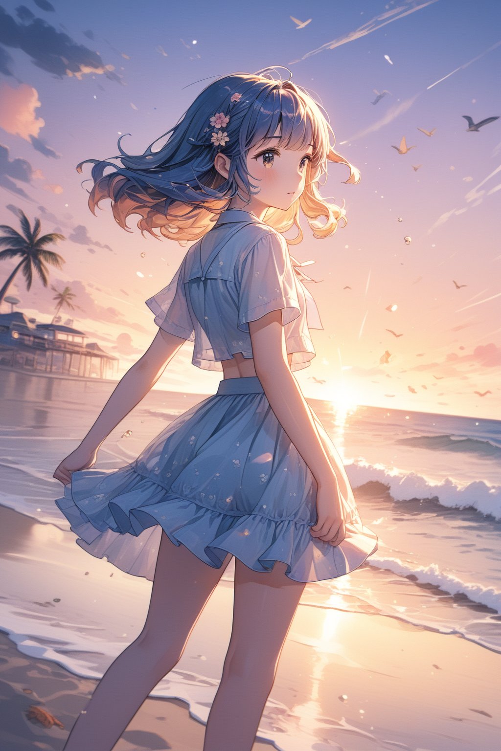 xxmix_girl 1 girl, beach sunset detailed, (lofi, analog, motion blur ) by Brandon Woelfel,xxmix_girl,LinkGirl,xxmixgirl,3d style, Ultra-high quality illustrations, ultra-high quality