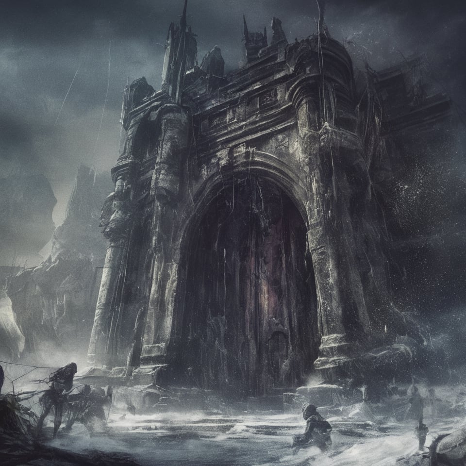 Detailed photo,((castle)) with giant door, Gothic style, decorated with sinister elements, insects, skeletons, rot, sinister atmosphere, horror style, realism, intricate details, terror, fear,monster, science fiction,DonMSt34mPXL,science fiction,blood and black,snow,monster,LegendDarkFantasy,Architectural100,BugCraft,island,chrometech,greg rutkowski,silent hill style
((masterpiece: 1.2), (best quality, ultra detailed, photorealistic: 1.37) high quality, high definition, super detailed, unreal engine, ultra realistic photography, 3d, 8k, cinematic lighting, volumetric lights, hyper-realistic photography, HDR, silk, volume, _____