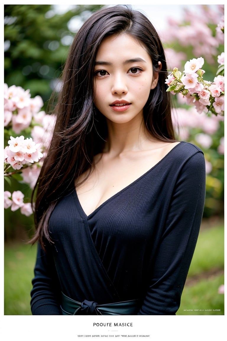 Masterpiece, highest quality, realistic, raw photo, 1girl, long hair, Bust 90cm E cup, Waist is 60cm, the season is spring, long sleeve shirt, shy smile, fine skin, pores, sakura background, Japanese, 21-years-old, Height 168cm, not wearing makeup, 

Cute, beautiful, beautiful face, big breasts, soft-looking breasts, slender waist, long hair, straight hair, beautiful hair, double teeth, small face, depth of border drawn, pores, realistic skin texture , no makeup, bare face, realistic atmosphere, realism, attention to small details, face with a little pimples, High reality, high resolution,