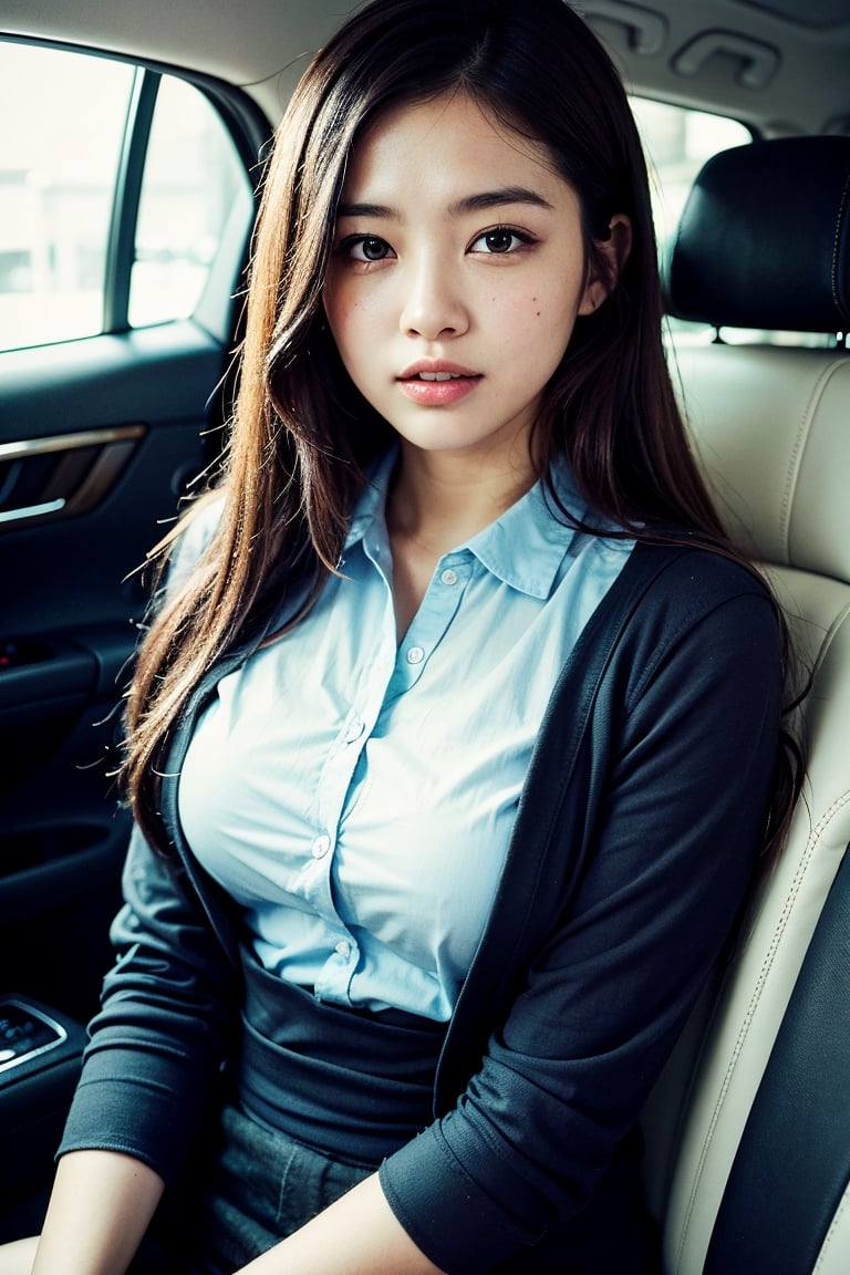 Masterpiece, highest quality, realistic, raw photo, 1girl, long hair, Bust 94cm F cup, Waist is 62cm, the season is spring, long sleeve shirt, shy smile, fine skin, pores, Japanese fresh green residential area, Passenger seat, kind personality, Japanese, 41-years-old, looks young, Height 168cm, not wearing makeup,
cute, beautiful, beautiful face, big breasts, soft-looking breasts, slender waist, long hair, straight hair, beautiful hair, double teeth, small face, depth of border drawn, pores, realistic skin texture , no makeup, bare face, realistic atmosphere, realism, attention to small details, face with a little pimples, High reality, high resolution,