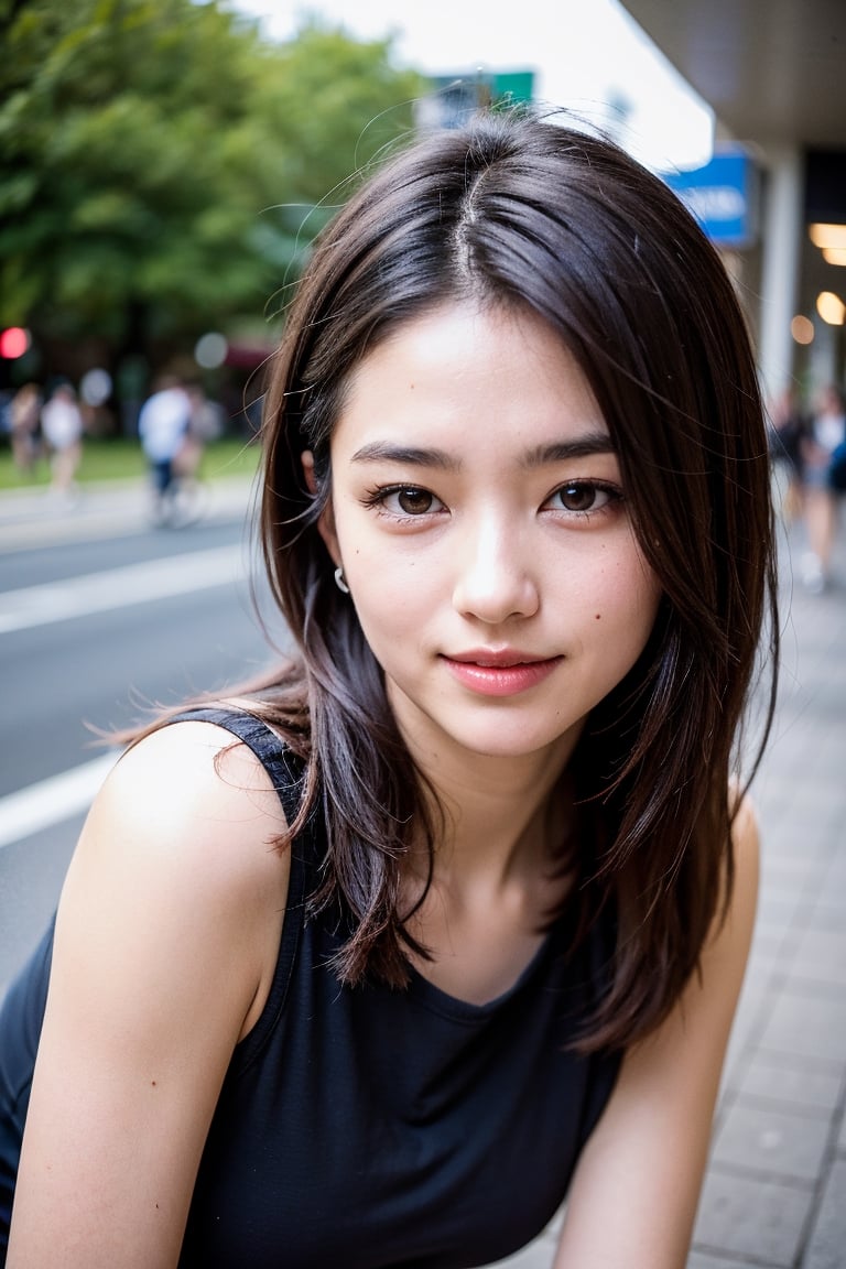 Masterpiece, highest quality, realistic, raw photo, 1girl, long hair, Bust 90cm E cup, Waist is 60cm, T-shirt, shorts, the season is summer, shy smile, fine skin, pores, shopping mall background, Japanese, 27-years-old, Height 168cm, not wearing makeup, body turns sideways,

Cute, beautiful, beautiful face, big breasts, soft-looking breasts, slender waist, long hair, straight hair, beautiful hair, double teeth, small face, depth of border drawn, pores, realistic skin texture , no makeup, bare face, realistic atmosphere, realism, attention to small details, face with a little pimples, High reality, high resolution, high quality, not show nipples,