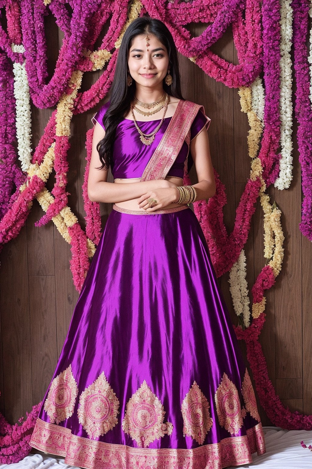 lovely cute young attractive indian teenage girl in a adorable  purple dress , 18years old, cute, an Instagram model, blackhair, while eyes open, lehenga choli marriage party 