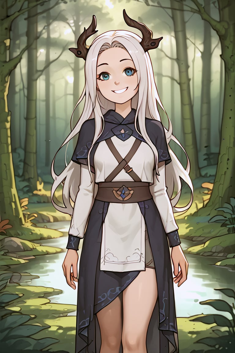 long hair girl, ((soft smile))

traditional clothing, ((in the forest)) ((center focus))