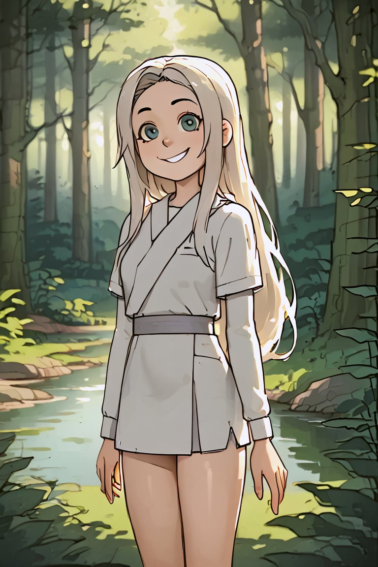 long hair girl, ((soft smile))

traditional clothing, ((in the forest)) ((center focus))