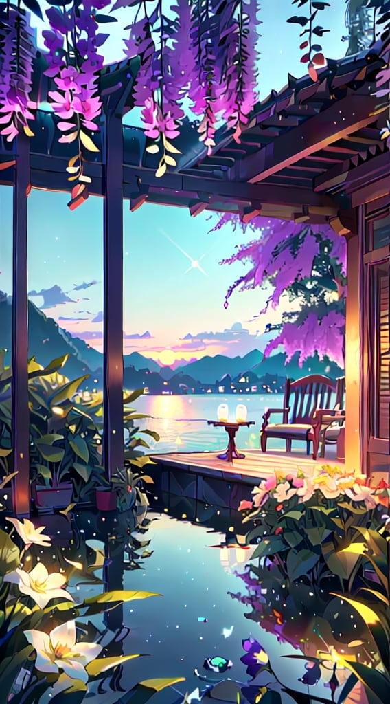 (masterpiece), (best quality), (ultra-detailed), (masterpiece), (best quality), (ultra-detailed), 4K resolution, High resolution, professionall quality, detailed picture, perfectly drawn objects,more prism, vibrant color,no people,wisteria,Jinsha,Transparent stardust,star,crystal garden,crystal flower,crystal city,crystal sea,crystal cave,lake,crystal shape, crystal thorn, crystal vine, glass thorn, glass Vine, Crystal Bush, Glass Bush,crystal lily,glass crystal,Butterfly,wine glass,diamond,flower on glass,no word,summer