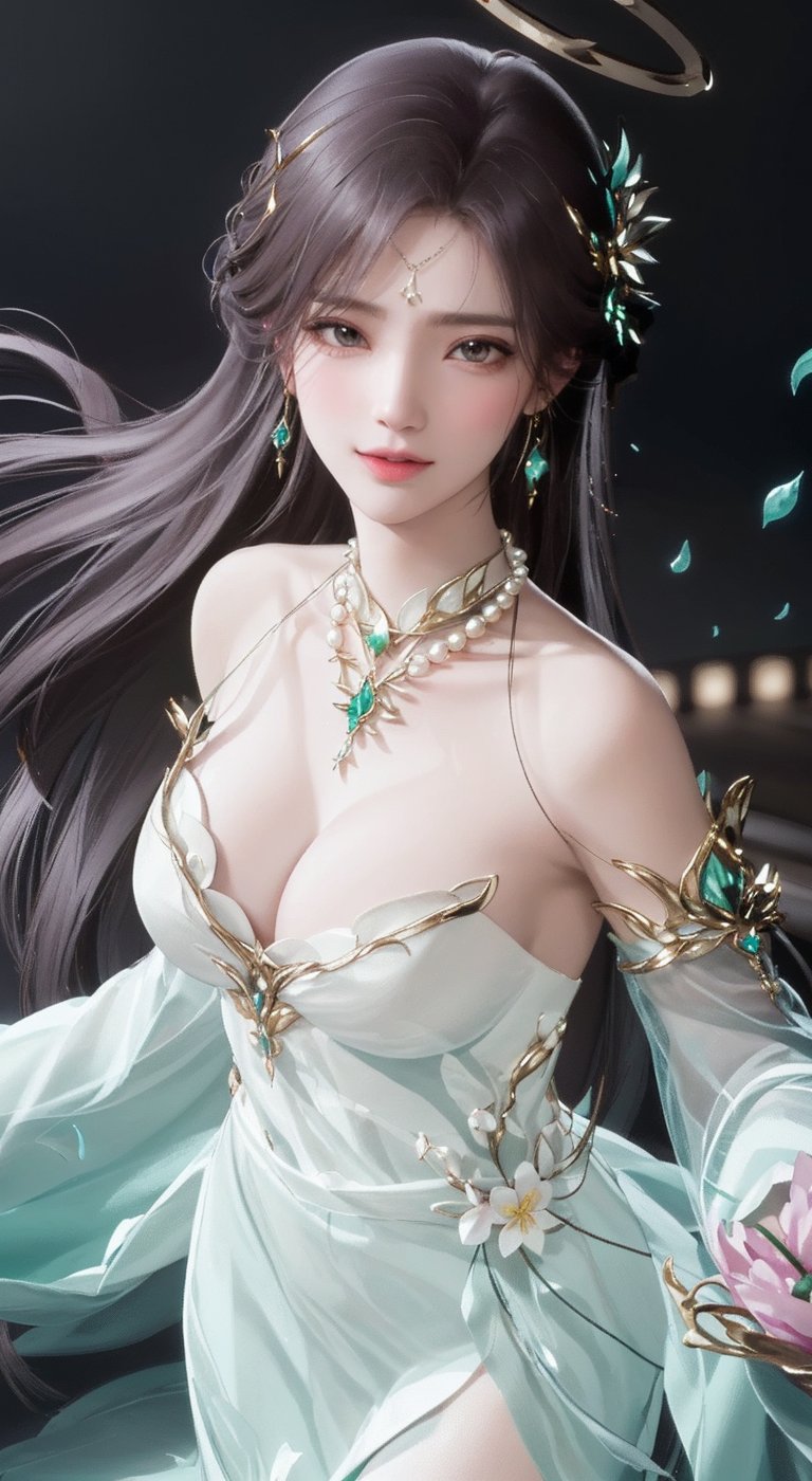 (,1girl, pov,best quality, ),masterpiece, fantasy, realistic,science fiction,mole,ultra realistic 8k cg, flawless,tamari \(flawless\),jewelry,diamond \(gemstone\), gold, pearl necklace, gem, star sapphire, ruby rose, chaos emerald, emerald sustrai, seductive smile, hair hair ornament, necklace, earrings,bracelet, armlet, halo,peony \(flower\), rapeseed blossoms, lemon blossoms, orange blossoms, spider lily, lily \(flower\),cherry blossoms,plum blossoms, strawberry blossoms