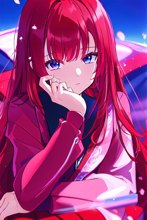 detailed cg, anime picture, anime_screencap, chromatic_background, depth of field, blurry_background,1girl, solo , best_quality, high_resolutionm, Detailedface, colorized, look, red hair tips, beatifull_eyes, perfect_skin, full_body,High_Quality, Masterpiece, anime best quality, deailed eyes,konomi kasahara, portrait long media shot, scare in face