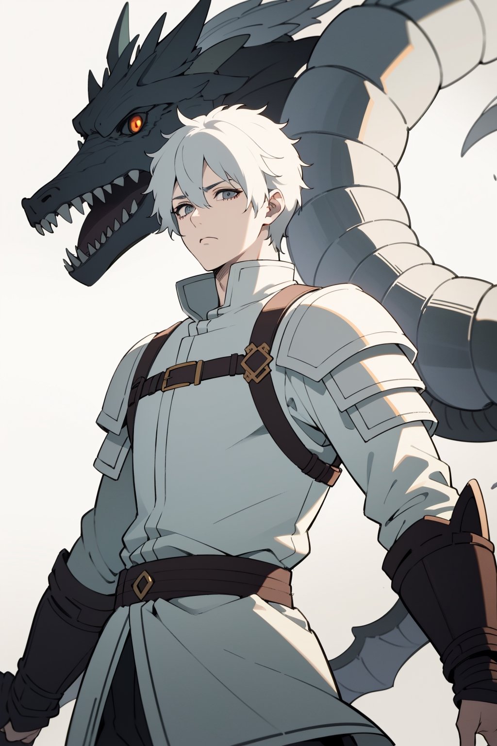 Highly detailed, high quality, masterpiece, beautiful (Full Shot ), A boy(White eyes, white teas, white hair, a 20-year-old)
white
serius
sad
Swordsman
armor dragon