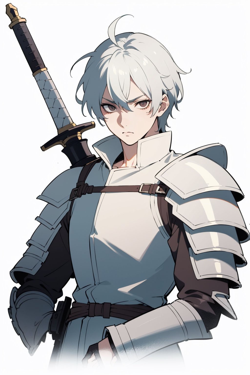 Highly detailed, high quality, masterpiece, beautiful (Full Shot ), A boy(White eyes, white teas, white hair, a 15-year-old)
white
serius
sad
Swordsman
armor dragon