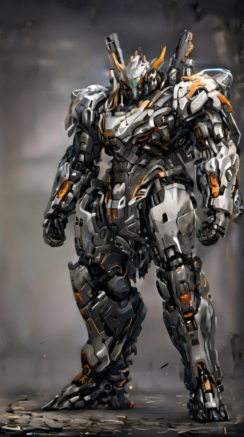 //Stayle
brush(medium), steam punk, (Alphonse Mucha:1.3), Create an image of a futuristic robot in a dystopian setting, full body wide image,

//quality
ultra hires, ultra detailed, ultra realistic, ultra quality, magic realism, 8k wallpapers, concept art,


//Character 
1 bipedal mech, the mech is black and gold in color, round head and a triangular visor, head is small, The head is integrated with the upper front of the mechanical torso to the middle of the front, no neck, body is a black oval-shaped box, the box is connected to the mech’s head and shoulders, the box has an orange line on the front, the line separates the mech’s chest and abdomen, the box has an orange circular part on the side, the part separates the mech’s waist and abdomen, 
BREAK

The mech’s shoulders are dark gray egg-shaped parts, the parts are attached to the upper part of the mech’s body sideways, the parts are wider than the mech’s body, the parts have arms at both ends, the arms have white spherical joints at the base, the joints have white forearms at the bottom, the forearms are thin and long, small hands at the wrists, The legs have orange knee pads and white shins, the knee pads are round and plump, the shins are thick and short, small feet at the ankles,
BREAK

//Lighting 
cinematic lighting, (HDR1:3),

//Background 
mecha in a cursed town where the dead won't stay dead, rototech, gas light stands, open in internet explorer, steampunk town background, old European castle DemonQueen,Destruction The provided theme is a nonapplicable one, as it relates to  Destruction and the given words are themeful for a peaceful, beautiful scene obeying the theme of destruction, Erodedlandscape, Brokenglass, Collapsingbuildings, Dmmdystopia,Dragon

//Extra
Gloasy skin , TR mecha style,Dragon ,(( metal black gold color,)) ,glowing light on joint,neon light on joint,big hammer as weapon,cow horn ,
,more detail XL