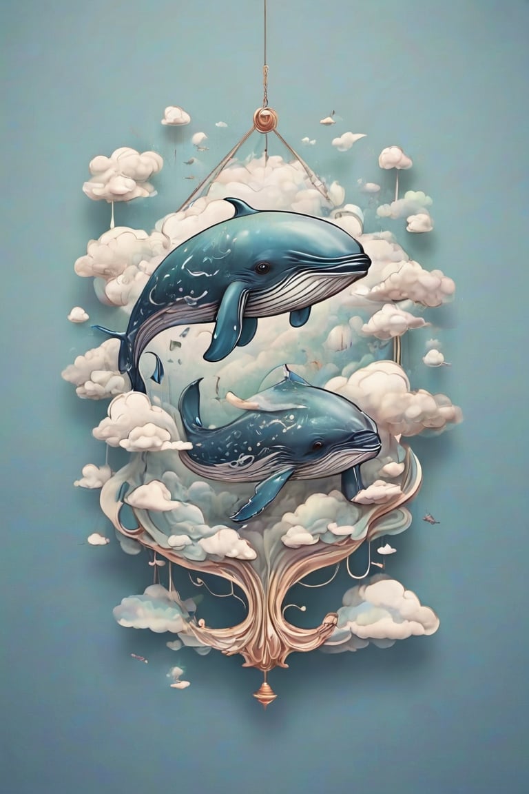  Create a big whale, suspended in the air, in the sky, between clouds, the clouds ,sticker,fluttershysaidsyayyy,T-shirt design,tshirt design,in style of tr4dt4t,TSHIRT DESIGN, traditional tattoo,illustration,darktattoo,Stickers,3D Render Style,style,cutegirlmix,BugCraft