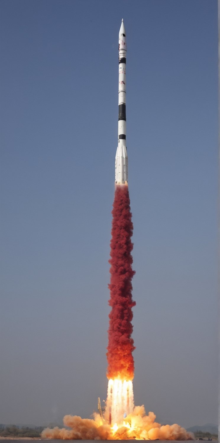 Many burning rockets rush towards the earth ,The body is painted with the image of the Vietnamese flag ,Vietnam red flag with yellow star 