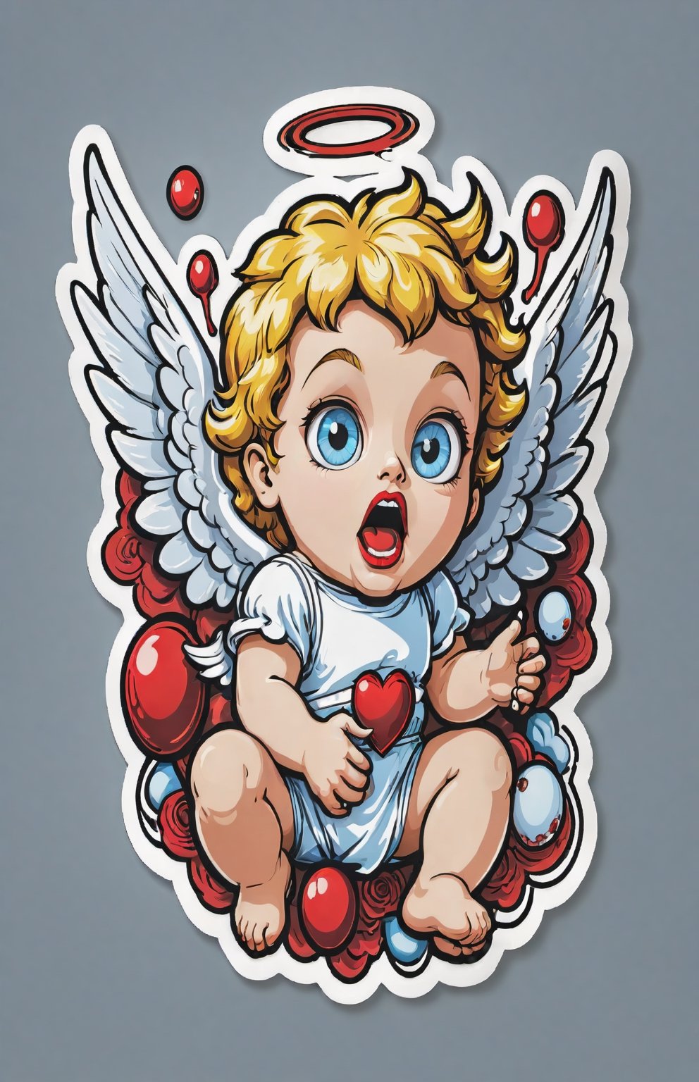 Angel Cupid (malignification of eyeballs) / Leg/ Blood/Brain/Brain Mass/Mouth/Slam/Detailed Retro Floating Vector Sticker, Drop Shadow, Lively, Poster, Illustration