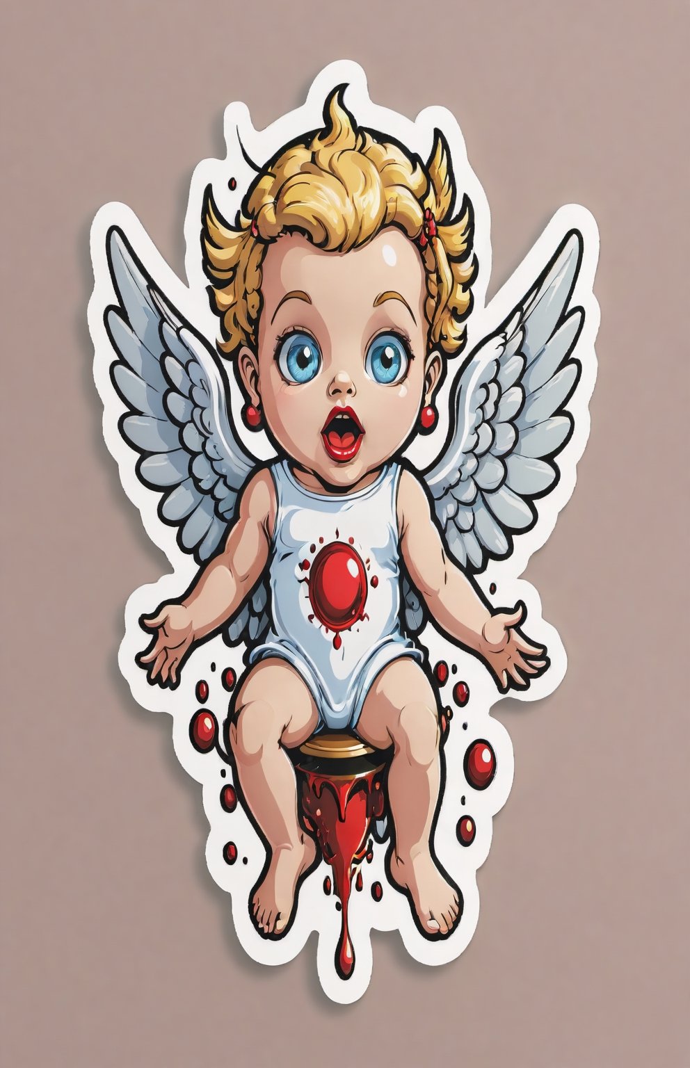 Angel Cupid (malignification of eyeballs) / Leg/ Blood/Brain/Brain Mass/Mouth/Slam/Detailed Retro Floating Vector Sticker, Drop Shadow, Lively, Poster, Illustration