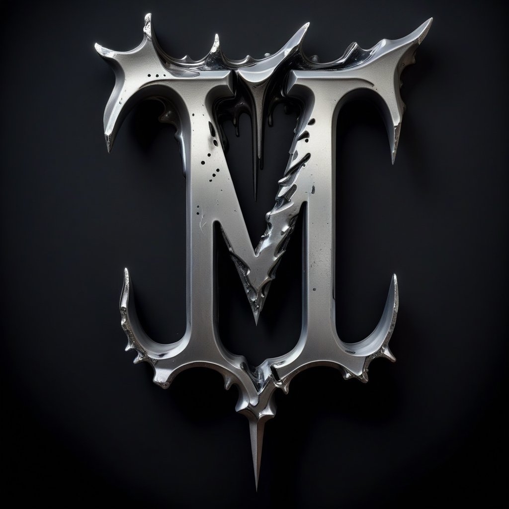 Portrait Logo of an "M" crafted from melted steel stabed with dagger