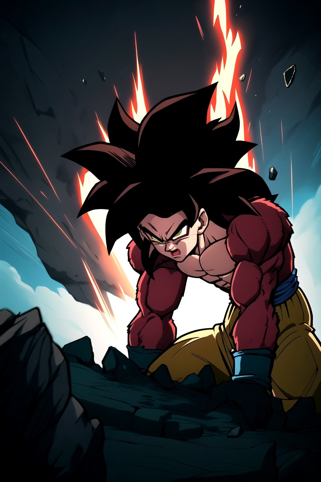 In the world of "DRAGON BALL", a dynamic and action-packed scene unfolds. The focus is on powerful and energetic characters engaged in intense battles. The main characters, Goku and Vegeta, stand at the forefront, showcasing their incredible strength and determined expressions. Their muscular and well-defined bodies are highlighted, with attention to every rippling muscle. Their spiky hair, iconic to the Dragon Ball series, is meticulously detailed.

The scene is set in a vast and vibrant landscape, with colorful exotic plants and towering cliffs. The sky above is adorned with multiple shades of blue, portraying a sense of endless adventure. Bright sunlight shines down, casting dynamic shadows on the characters and the environment. The scene is further enhanced with immersive studio lighting, emphasizing the epic nature of the battle.

One side of the battlefield features Goku, radiating an aura of fiery energy with his glowing Super Saiyan transformation. The other side showcases Vegeta, emanating a brilliant blue aura, representing his intense determination. The clash between their powers creates a dazzling display of energy beams and shockwaves. The environment shakes under the force of their attacks, with rocks and debris flying in all directions.

The overall image quality is of the highest standard, ensuring every detail is richly rendered. The image resolution is set at (best quality, 4k, 8k, highres, masterpiece:1.2) to capture the full glory of the scene. The artwork is portrayed in a realistic and photorealistic style, leading to an immersive experience.

To add a touch of drama and excitement, the color palette leans towards vibrant and vivid tones. Rich blues, fiery reds, and intense yellows dominate the image, creating a visually stunning composition. The lighting effects play a crucial role in this scene, with strategically placed highlights and shadows enhancing the depth and three-dimensionality of the characters and environment.

In summary, the prompt for this Dragon Ball-inspired artwork is:
Goku and Vegeta engage in an intense and dynamic battle scene, showcasing their incredible strength and determination. The landscape is vibrant and diverse, with exotic plants and towering cliffs. The sky above is decorated with multiple shades of blue, depicting an endless adventure. The characters' muscular and well-defined bodies are meticulously detailed, and their spiky hair is iconic. Powerful energy beams and shockwaves emanate from the clash, shaking the environment. The image quality is set at (best quality, 4k, 8k, highres, masterpiece:1.2) with a photorealistic style. The color palette is vibrant, and the lighting effects add depth and drama to the scene.