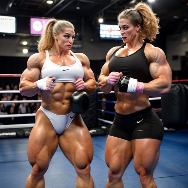 2girls, PHOTO, Candid mobile phone snapshot photo of a heavily muscled iffb pro female bodybuilder ordering at a fight, 24  year old Nicole Bass vs 28 year old Chyna joan Marie Laurer ,photorealistic