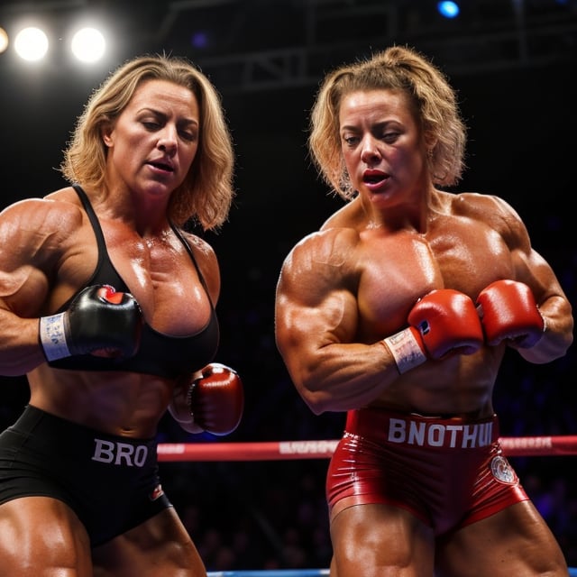 2girls, PHOTO, Candid mobile phone snapshot photo of a heavily muscled iffb pro female bodybuilder ordering at a fight, 24  year old Charlotte Church vs 28 year old Sydney Sweeney,photorealistic