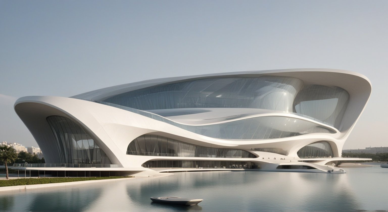 (master piece)(Future zen building), rhombuses facade pattern, zaha hadid, glass windows,carefree,  The ship,concrete,  Atlantis, Round and soft,Nordic,Great nature,elegance,Holiday village,
Future world,ship,rooftop,stretch,harbor
tower,Minimalist succinct style,flyship on sky,Dreamy light and shadow,yanni style,