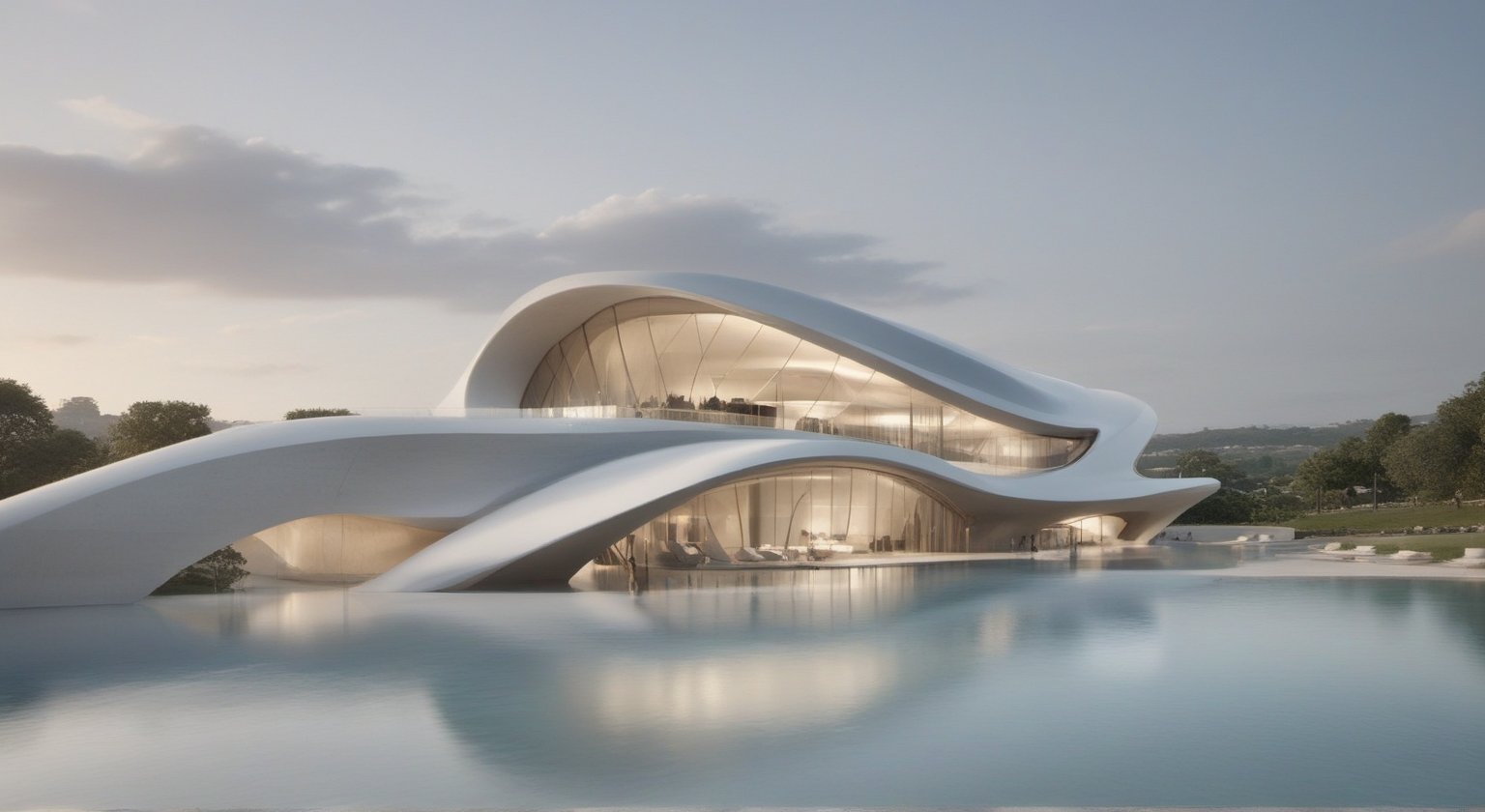 (master piece)(Future zen building), rhombuses facade pattern, zaha hadid, glass windows,carefree,  The ship,concrete,  Atlantis, Round and soft,Nordic,Great nature,elegance,
Future world,ship,rooftop,stretch,harbor
tower,Minimalist succinct style,flyship on sky,Dreamy light and shadow,