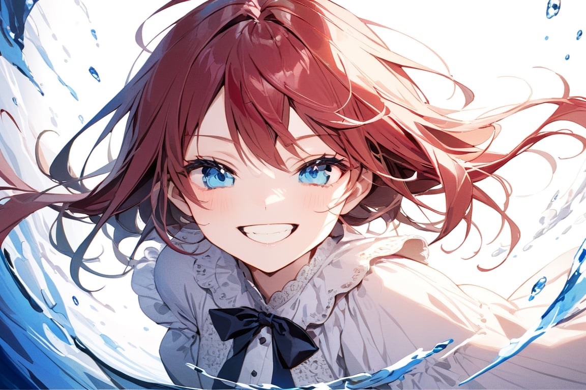 Blue Clear Eyes,blue eyes,blue,red tone,grin,masterpiece, best quality