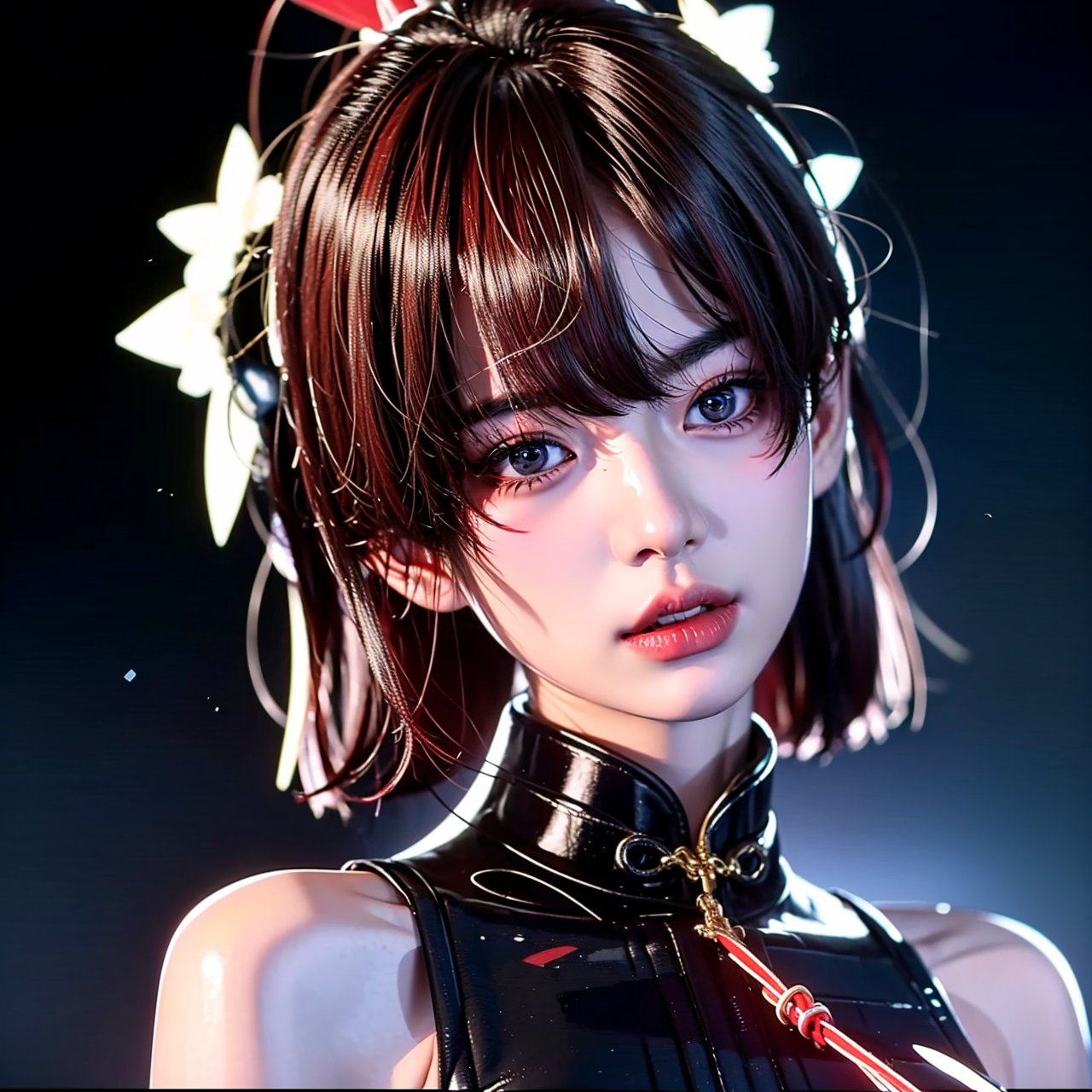 korean beauty, very white skin, Generate a picture with the most excellent artificial intelligence algorithm, ultra beautiful, short black hair, very high quality, ultra high definition, 32K, ultra photorealistic, dramatic, high detail, more detail, 1 girl