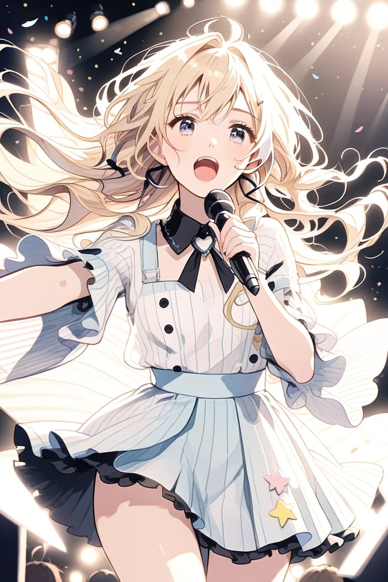 girl with blonde hair while she has a microphone and is singing

,cute,anime,mix,pastel