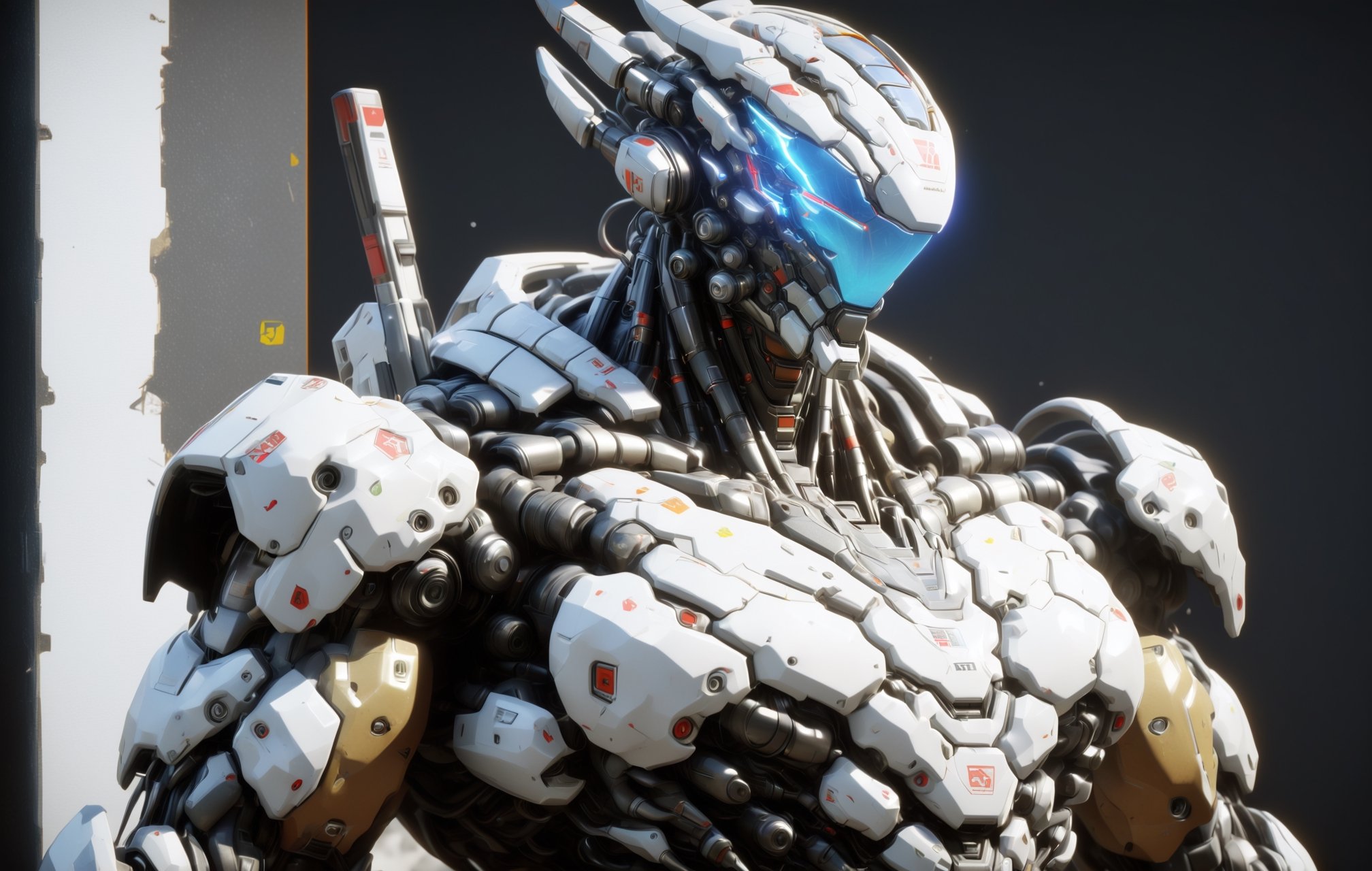 masterpiece, best quality, aesthetic, 
cyborg, solo, no humans, helmet, standing, portrait, close-up, tracing, nvidia rtx, super-resolution, unreal 5, subsurface scattering, pbr texturing, post-processing, anisotropic filtering, depth of field, maximum clarity and sharpness,