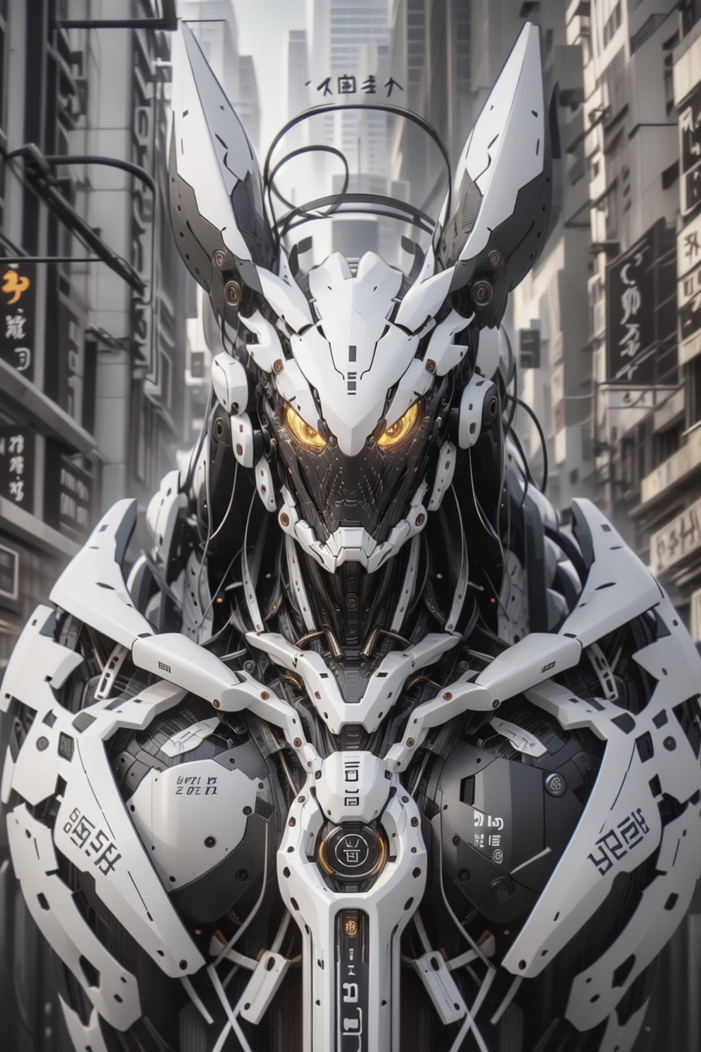 an image of a demon with a sword, sexy muscular body, greek god in mecha style, huge horns, very symmetrical body, cg art, face of an armored villian, adopt, by An Zhengwen, father figure image, also symmetrical, barren, official print, characters merged, old skin,Sci Fi 