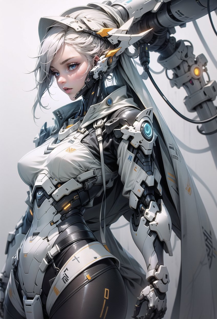 Arafed Woman in a futuristic suit posing for a photo, in white futuristic armor, girl in mecha cyber armor, Unreal Engine Rendering + a goddess, Porcelain cyborg armor, shiny white armor, gynoid cyborg body, Beautiful and attractive female cyborg, Different cybersuits, Beautiful female cyborg, beautiful white cyborg girl, With futuristic armor, Perfect female cyborg