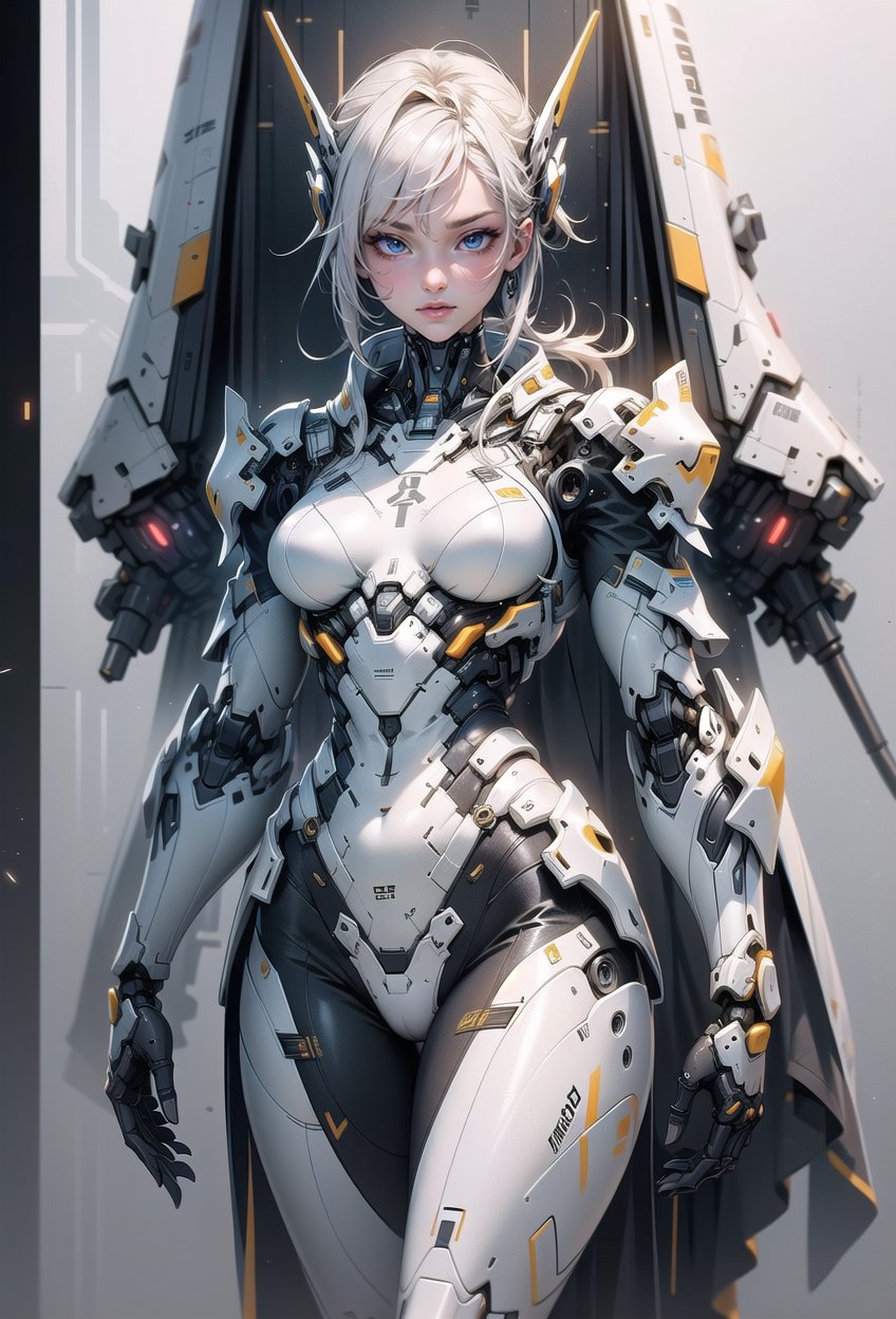 Arafed Woman in a futuristic suit posing for a photo, in white futuristic armor, girl in mecha cyber armor, Unreal Engine Rendering + a goddess, Porcelain cyborg armor, shiny white armor, gynoid cyborg body, Beautiful and attractive female cyborg, Different cybersuits, Beautiful female cyborg, beautiful white cyborg girl, With futuristic armor, Perfect female cyborg