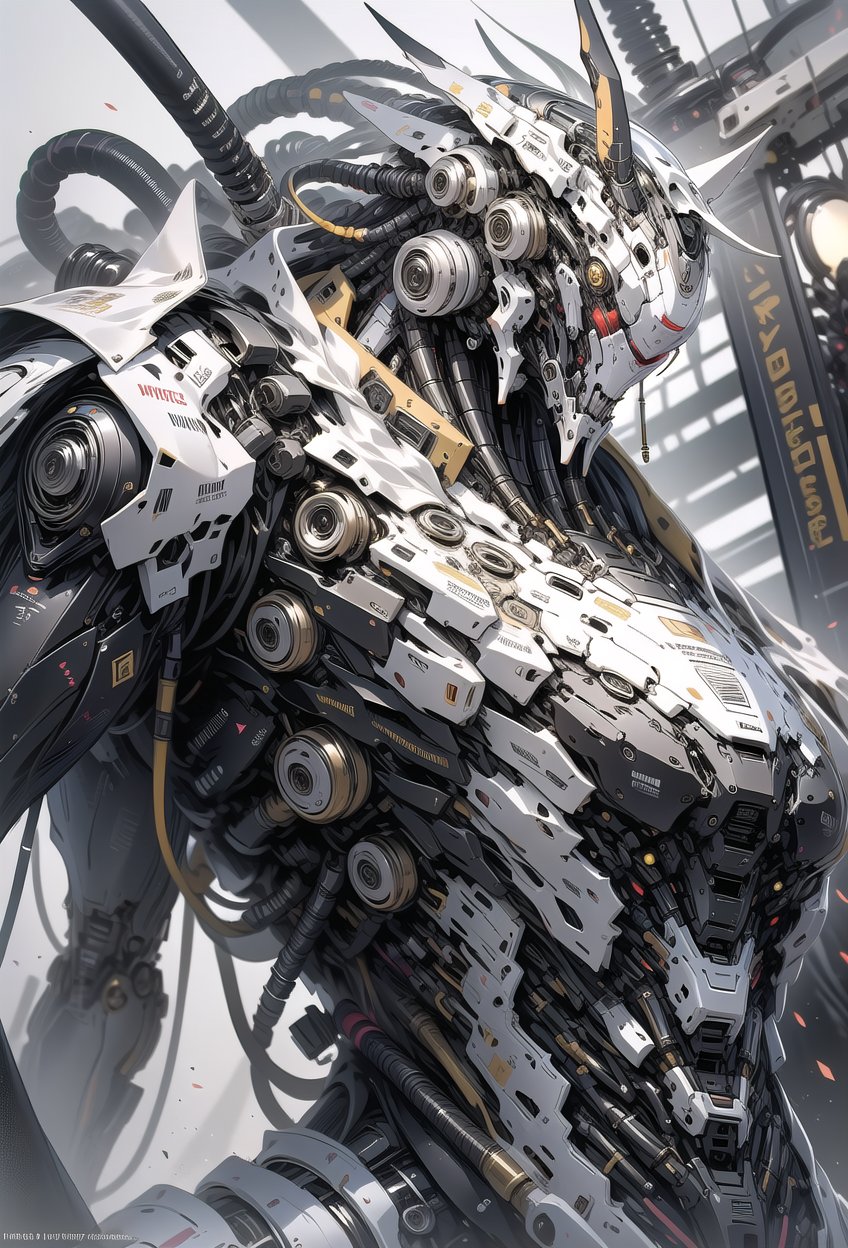 imagine cyberbots chrome skin enforcement horse robot with his android rider, glass porcelain intricate mechanical detail, iconic photography, --niji 6 --sty --niji 6 --style raw