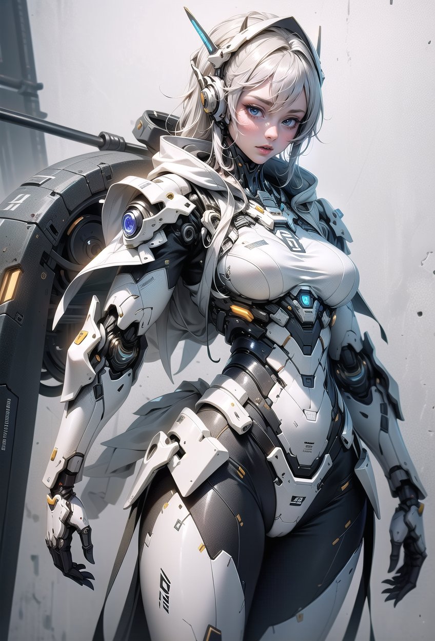 Arafed Woman in a futuristic suit posing for a photo, in white futuristic armor, girl in mecha cyber armor, Unreal Engine Rendering + a goddess, Porcelain cyborg armor, shiny white armor, gynoid cyborg body, Beautiful and attractive female cyborg, Different cybersuits, Beautiful female cyborg, beautiful white cyborg girl, With futuristic armor, Perfect female cyborg