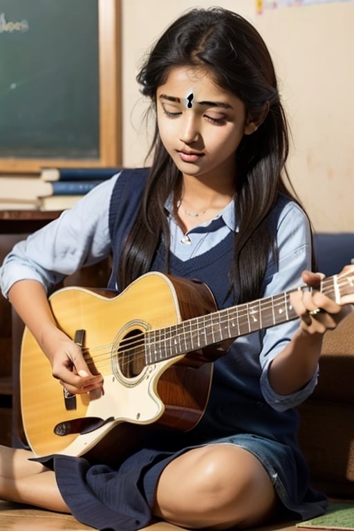 Playing guitar in South Indian school students