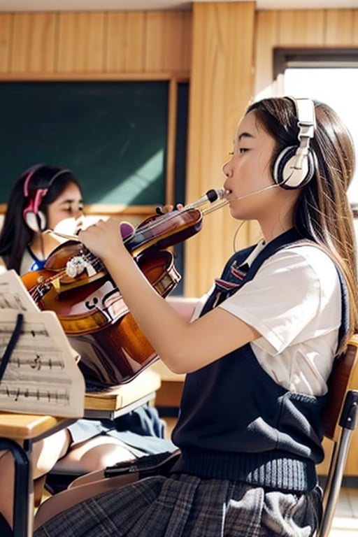 Playing music instrument in Americans school students