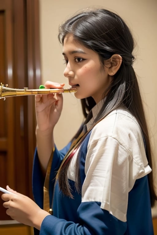 Playing flute in South Asian school students