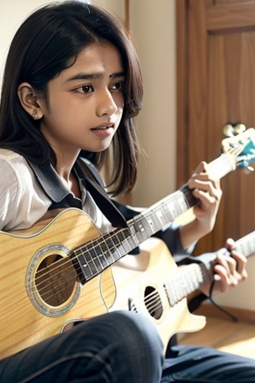 Playing guitar in South Indian school students