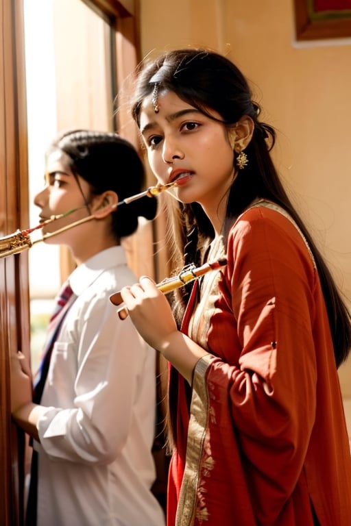 Playing flute in South Asian school students