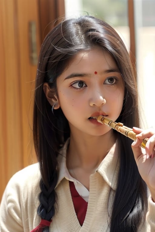 Playing flute in South Asian school students