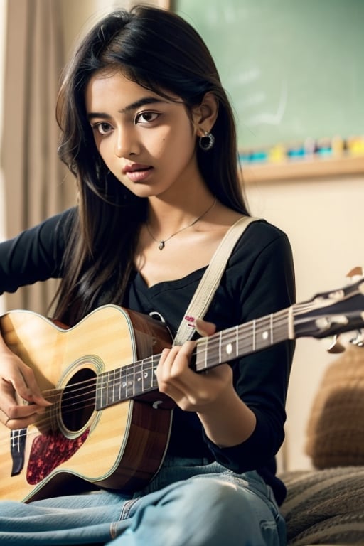 Playing guitar in South Indian school students