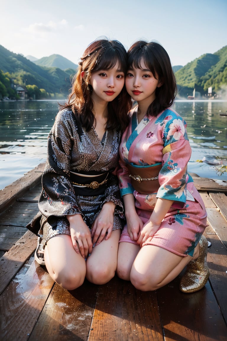  (((2girls kissing))), (((long hair with blunt bangs))) ,(Beautiful and detailed eyes), (kimono),((chubby)),
(masterpiece:1.4), (best quality:1.4), super fine illustration,an extremely cute and beautiful girl,highly detailed beautiful face and eyes, cute little girl, sad, (full_body), perfect hands, hide hand, absurdres, highres, ultra detailed, BREAK
((foggy lake background)), ((two high school girls kneeling)), school, most beautiful korean girls, Korean beauty models, idol face, gorgeous girls, 13yo, over sized eyes, big eyes, smiling, looking at viewer,