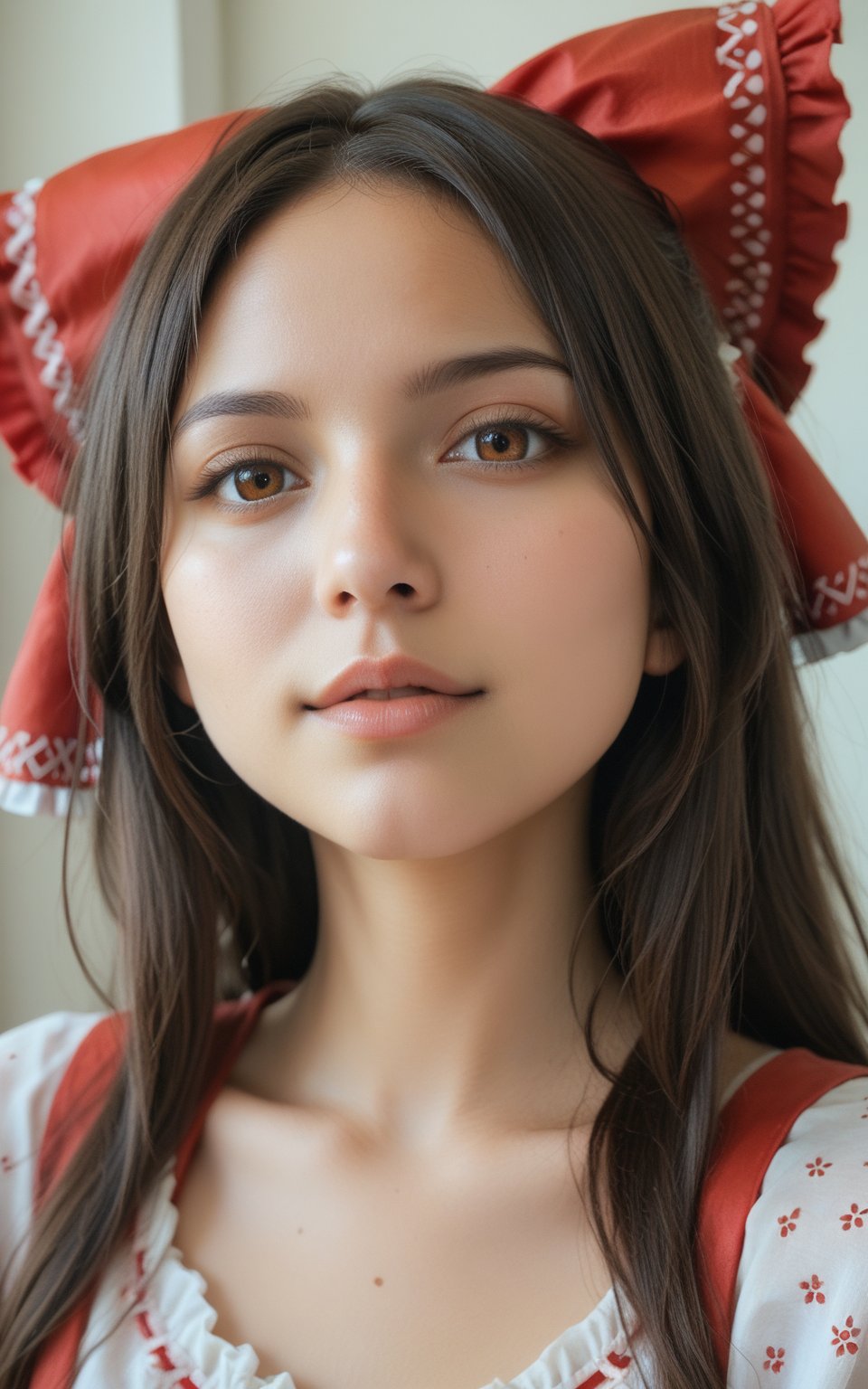 score_9, score_8_up, score_7_up, masterpiece,best quality, traditional media, 1girl,solo,face,close-up,hakurei reimu,real life photo