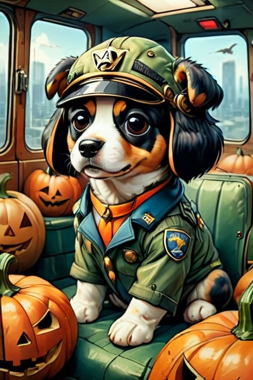 Many Dog's pilots ,photography, best quality, medium shot,BugCraft,brccl,stworki,halloween,comic book