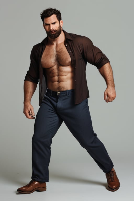 Score_9_up, score_8_up, score_7_up, full body portrait of one handsome masculine pirat, prt, open button shirt, hairy chest showing, pirat pants, handsome masculin face, strong jawline, beard, fighting pose, sexy heroic masculinity, hairy-chested, hairy arms, hairy body, hairy legs, masculine, 