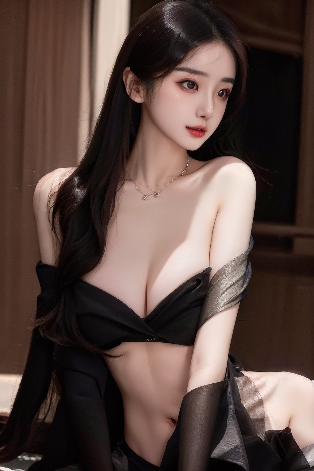 (Masterpiece, best quality, realistic, high resolution, 8K original) 19 years old Asian girl, beautiful real face, real skin, beautiful eyes, beautiful body, beautiful girl, detailed face, detailed hands, Glossy lips, sexy lips, long hair draped over left shoulder, big breasts, detailed and realistic, makeup, viewing audience, full body, bright background, woods, flowers, coat, business attire, cygnet necklace, multi-colored business attire, multi-color Suit, real and clear, beautiful breasts, shawl, loli sitting,Looking Back Over Shoulder